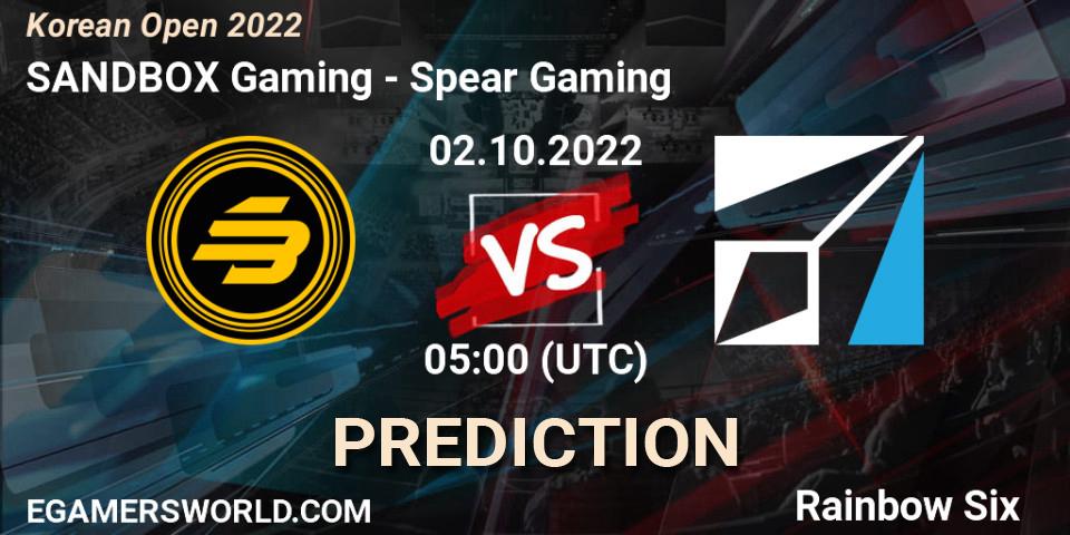 SANDBOX Gaming vs Spear Gaming: Match Prediction. 02.10.2022 at 05:00, Rainbow Six, Korean Open 2022