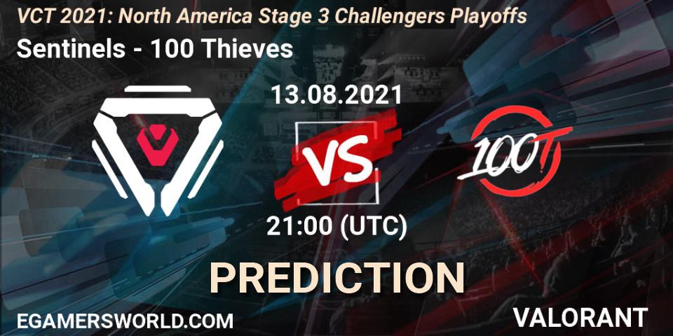 Sentinels vs 100 Thieves: Match Prediction. 13.08.2021 at 21:00, VALORANT, VCT 2021: North America Stage 3 Challengers Playoffs