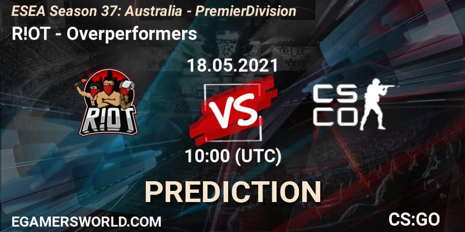 R!OT vs Overperformers: Match Prediction. 18.05.21, CS2 (CS:GO), ESEA Season 37: Australia - Premier Division