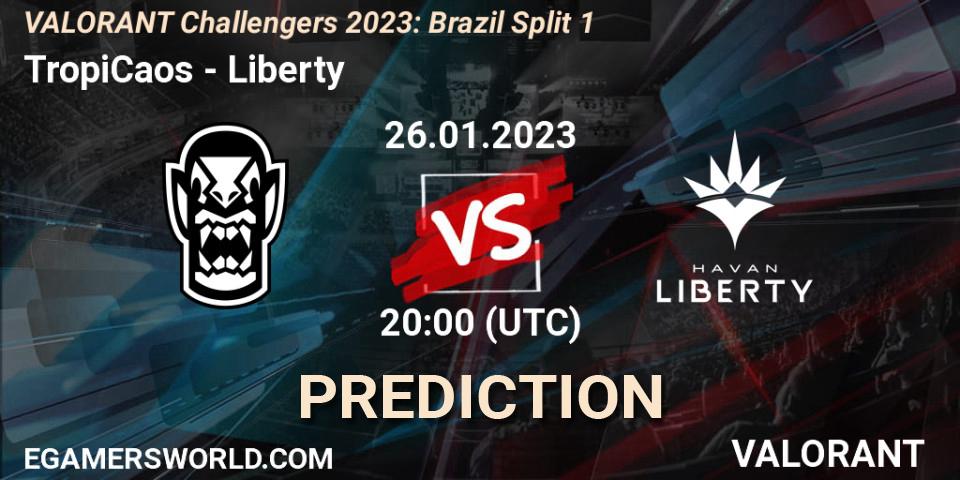 TropiCaos vs Liberty: Match Prediction. 26.01.2023 at 20:15, VALORANT, VALORANT Challengers 2023: Brazil Split 1