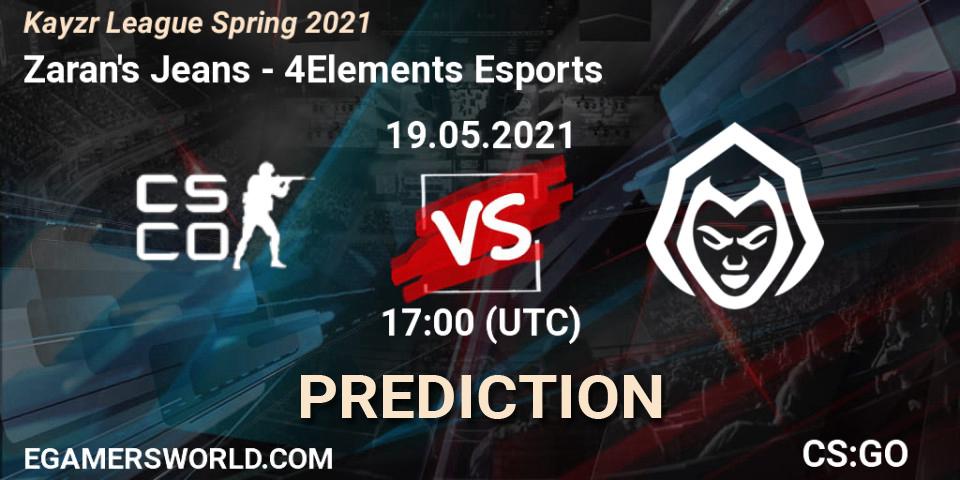 Zaran's Jeans vs 4Elements Esports: Match Prediction. 19.05.2021 at 17:00, Counter-Strike (CS2), Kayzr League Spring 2021