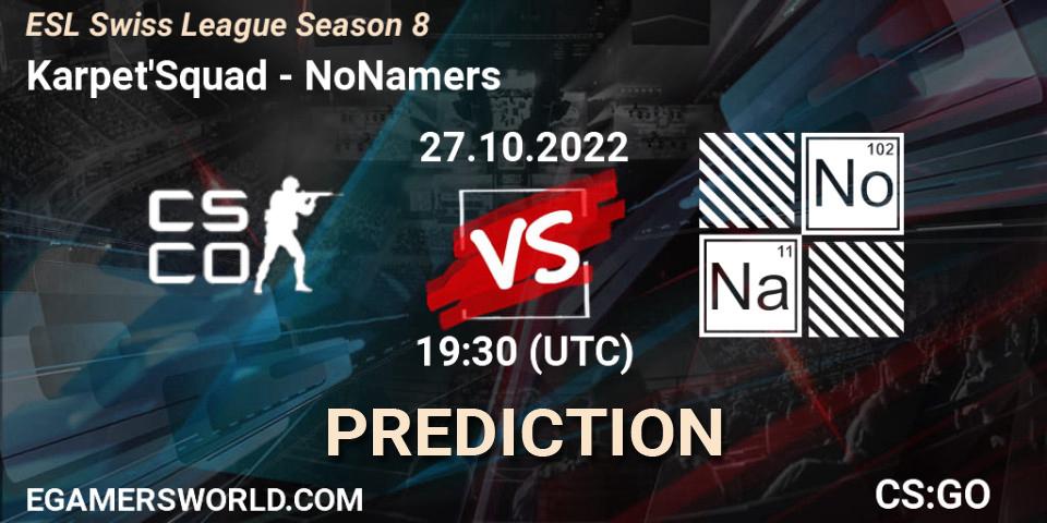 Karpet'Squad vs NoNamers: Match Prediction. 27.10.2022 at 19:30, Counter-Strike (CS2), ESL Swiss League Season 8