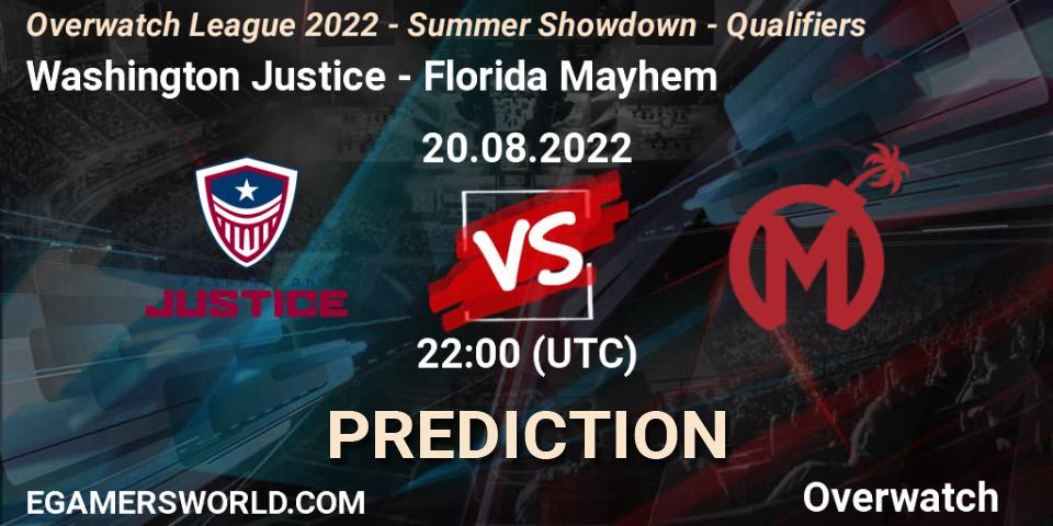 Washington Justice vs Florida Mayhem: Match Prediction. 20.08.22, Overwatch, Overwatch League 2022 - Summer Showdown - Qualifiers