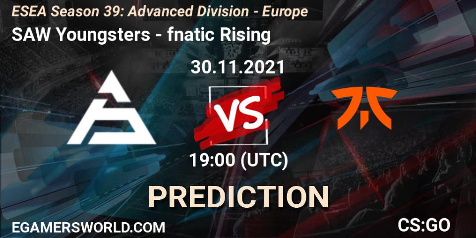 SAW Youngsters vs fnatic Rising: Match Prediction. 30.11.2021 at 19:00, Counter-Strike (CS2), ESEA Season 39: Advanced Division - Europe