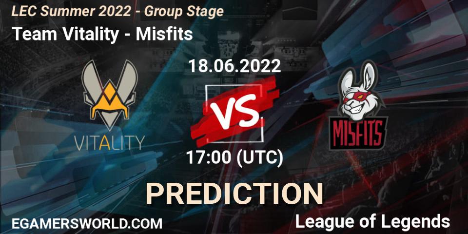 Team Vitality vs Misfits: Match Prediction. 18.06.2022 at 17:00, LoL, LEC Summer 2022 - Group Stage