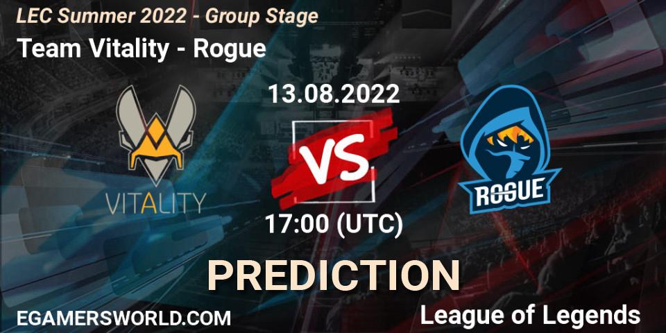 Team Vitality vs Rogue: Match Prediction. 14.08.2022 at 18:00, LoL, LEC Summer 2022 - Group Stage