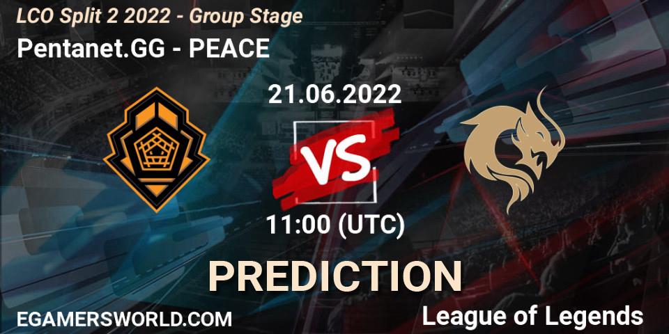Pentanet.GG vs PEACE: Match Prediction. 21.06.2022 at 11:30, LoL, LCO Split 2 2022 - Group Stage