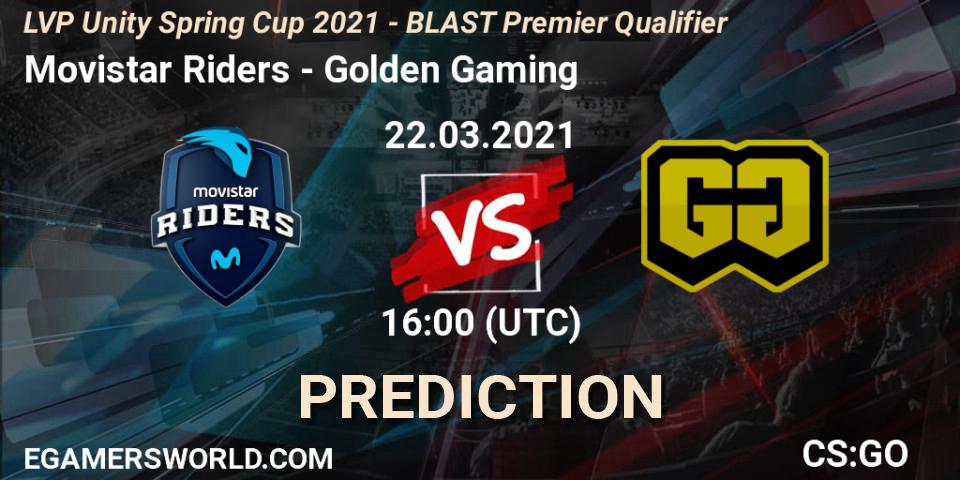 Movistar Riders vs Golden Gaming: Match Prediction. 22.03.2021 at 16:00, Counter-Strike (CS2), LVP Unity Cup Spring 2021 - BLAST Premier Qualifier