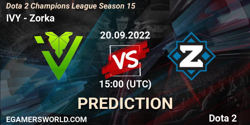 IVY vs Zorka: Match Prediction. 20.09.2022 at 15:09, Dota 2, Dota 2 Champions League Season 15