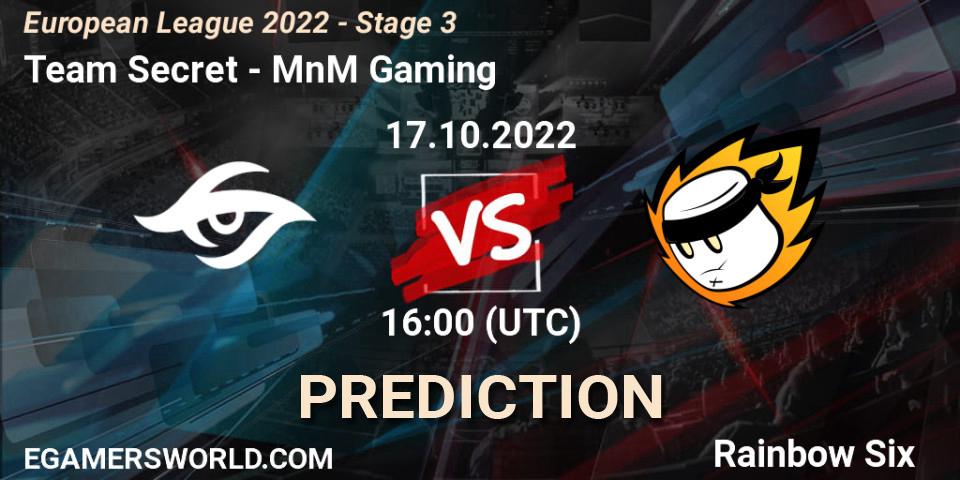 Team Secret vs MnM Gaming: Match Prediction. 17.10.22, Rainbow Six, European League 2022 - Stage 3