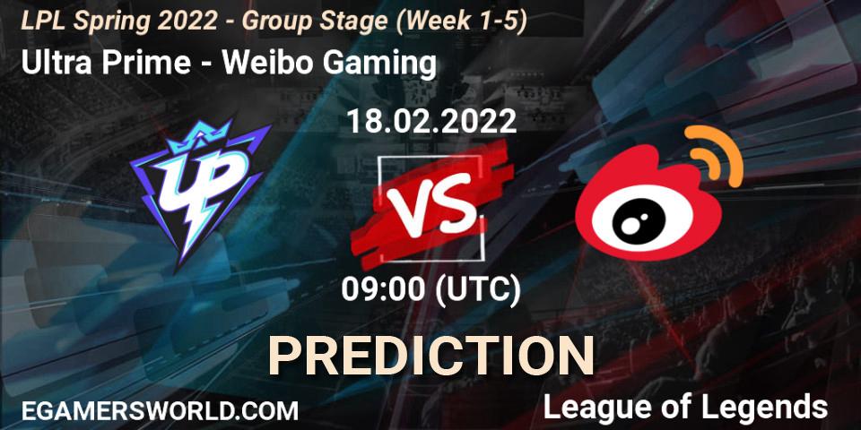 Ultra Prime vs Weibo Gaming: Match Prediction. 18.02.22, LoL, LPL Spring 2022 - Group Stage (Week 1-5)