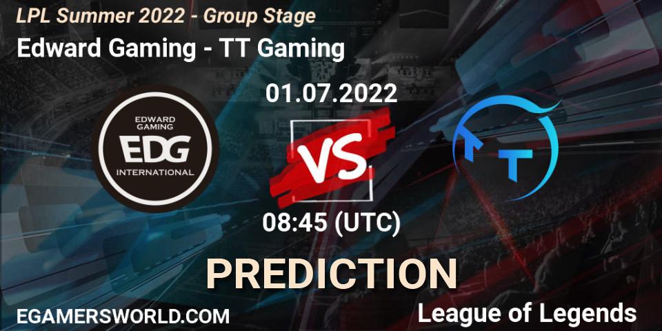 Edward Gaming vs TT Gaming: Match Prediction. 01.07.2022 at 09:00, LoL, LPL Summer 2022 - Group Stage