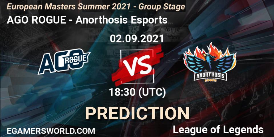 AGO ROGUE vs Anorthosis Esports: Match Prediction. 02.09.2021 at 18:30, LoL, European Masters Summer 2021 - Group Stage