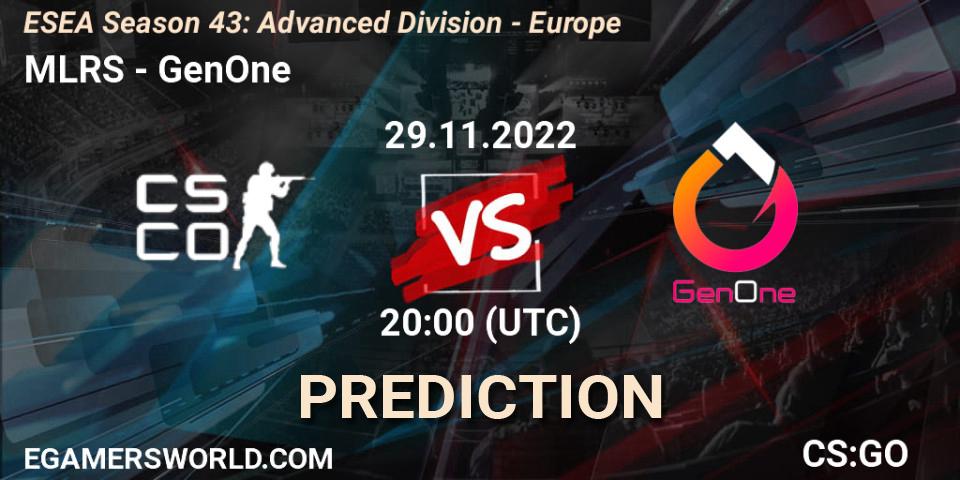 MLRS vs GenOne: Match Prediction. 29.11.22, CS2 (CS:GO), ESEA Season 43: Advanced Division - Europe