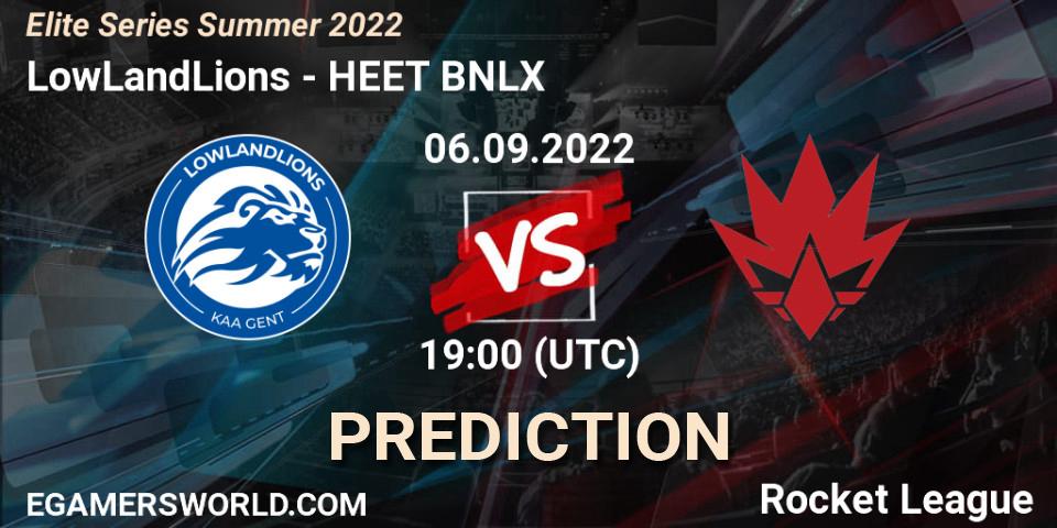LowLandLions vs HEET BNLX: Match Prediction. 13.09.2022 at 19:50, Rocket League, Elite Series Summer 2022