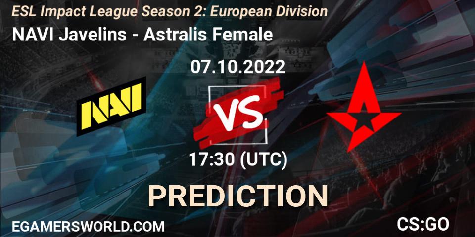 NAVI Javelins vs Astralis Female: Match Prediction. 07.10.2022 at 17:30, Counter-Strike (CS2), ESL Impact League Season 2: European Division