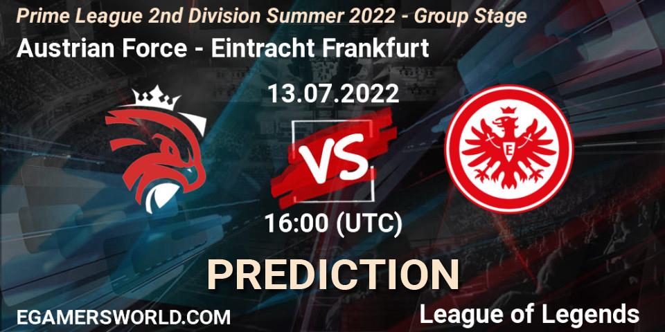 Austrian Force vs Eintracht Frankfurt: Match Prediction. 13.07.2022 at 16:00, LoL, Prime League 2nd Division Summer 2022 - Group Stage