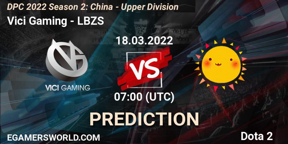 Vici Gaming vs LBZS: Match Prediction. 18.03.2022 at 07:00, Dota 2, DPC 2021/2022 Tour 2 (Season 2): China Division I (Upper)