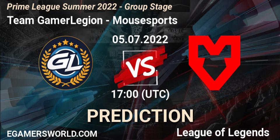 Team GamerLegion vs Mousesports: Match Prediction. 05.07.22, LoL, Prime League Summer 2022 - Group Stage