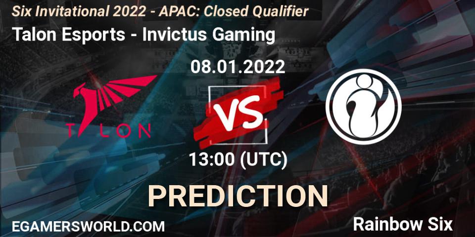 Talon Esports vs Invictus Gaming: Match Prediction. 08.01.2022 at 13:00, Rainbow Six, Six Invitational 2022 - APAC: Closed Qualifier
