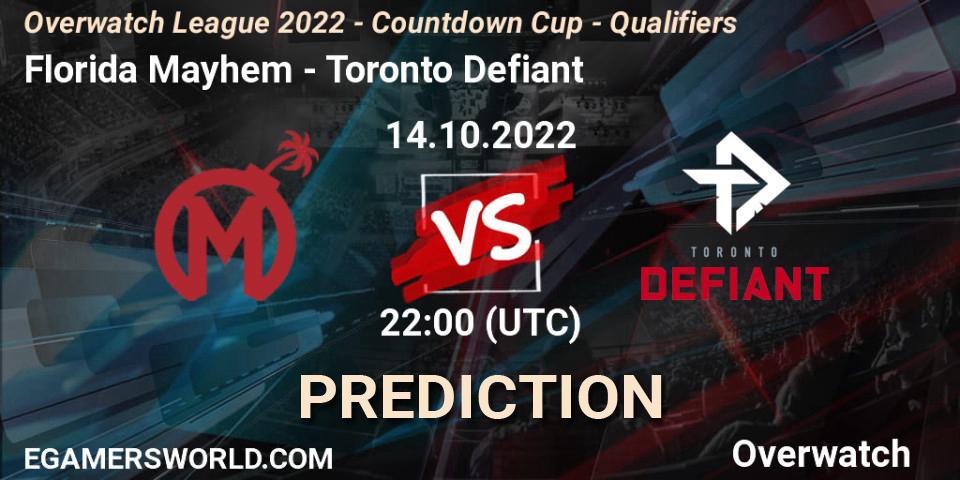 Florida Mayhem vs Toronto Defiant: Match Prediction. 14.10.2022 at 22:00, Overwatch, Overwatch League 2022 - Countdown Cup - Qualifiers