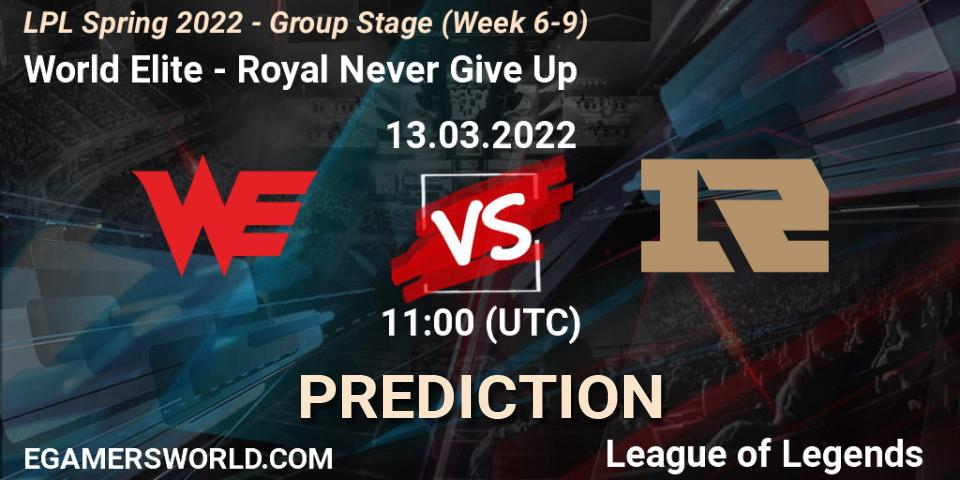 World Elite vs Royal Never Give Up: Match Prediction. 13.03.22, LoL, LPL Spring 2022 - Group Stage (Week 6-9)