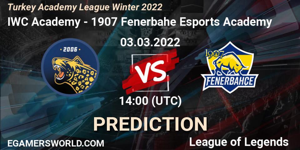 IWC Academy vs 1907 Fenerbahçe Esports Academy: Match Prediction. 03.03.2022 at 14:00, LoL, Turkey Academy League Winter 2022