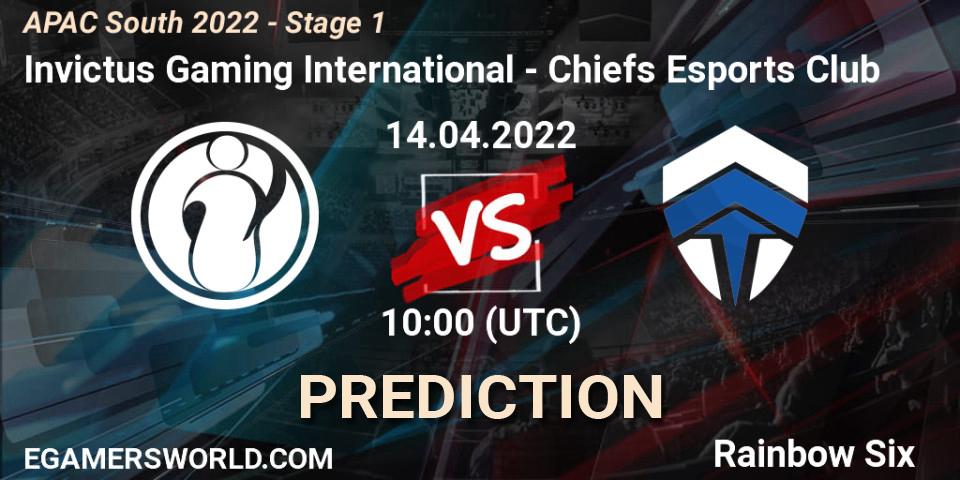 Invictus Gaming International vs Chiefs Esports Club: Match Prediction. 14.04.2022 at 10:00, Rainbow Six, APAC South 2022 - Stage 1