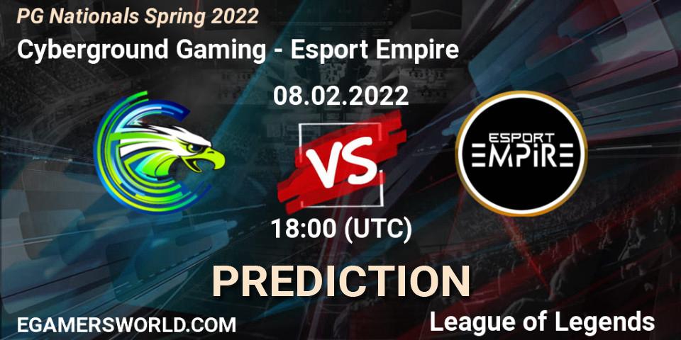 Cyberground Gaming vs Esport Empire: Match Prediction. 08.02.2022 at 18:00, LoL, PG Nationals Spring 2022