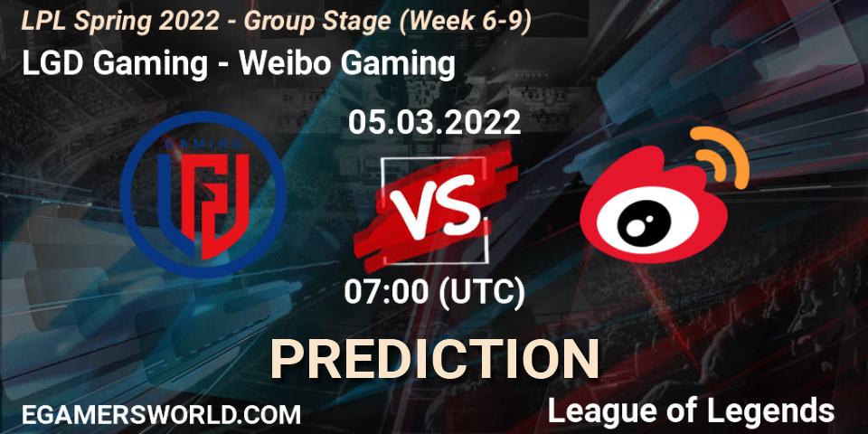 LGD Gaming vs Weibo Gaming: Match Prediction. 05.03.22, LoL, LPL Spring 2022 - Group Stage (Week 6-9)