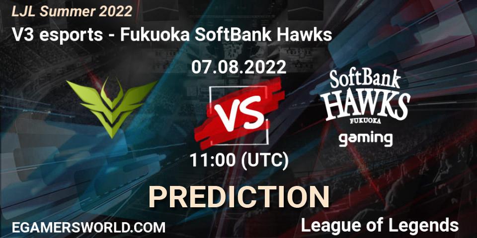 V3 esports vs Fukuoka SoftBank Hawks: Match Prediction. 07.08.2022 at 11:00, LoL, LJL Summer 2022