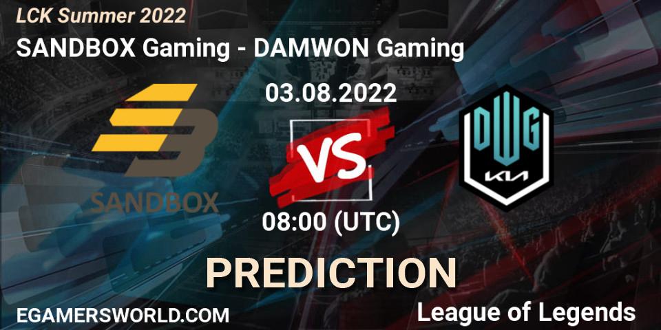 SANDBOX Gaming vs DAMWON Gaming: Match Prediction. 03.08.22, LoL, LCK Summer 2022