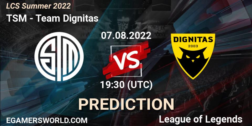 TSM vs Team Dignitas: Match Prediction. 07.08.22, LoL, LCS Summer 2022