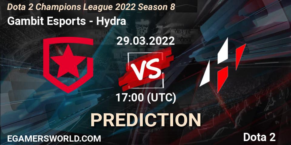 Gambit Esports vs Hydra: Match Prediction. 29.03.2022 at 17:31, Dota 2, Dota 2 Champions League 2022 Season 8