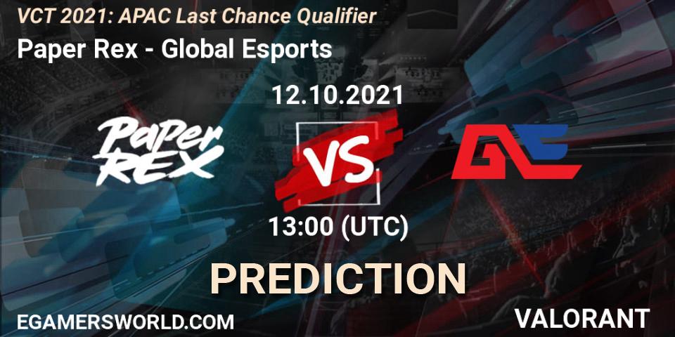 Paper Rex vs Global Esports: Match Prediction. 12.10.21, VALORANT, VCT 2021: APAC Last Chance Qualifier