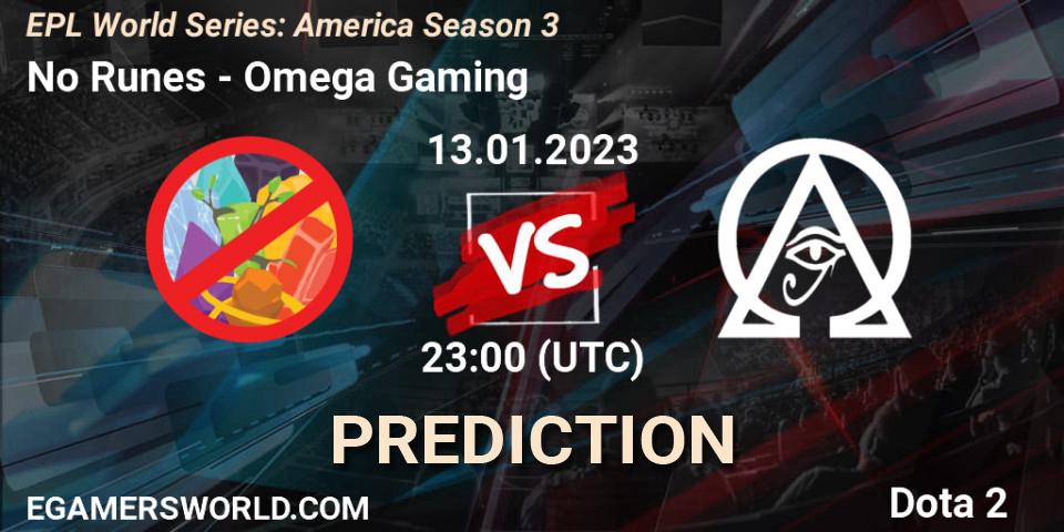 No Runes vs Omega Gaming: Match Prediction. 13.01.23, Dota 2, EPL World Series: America Season 3