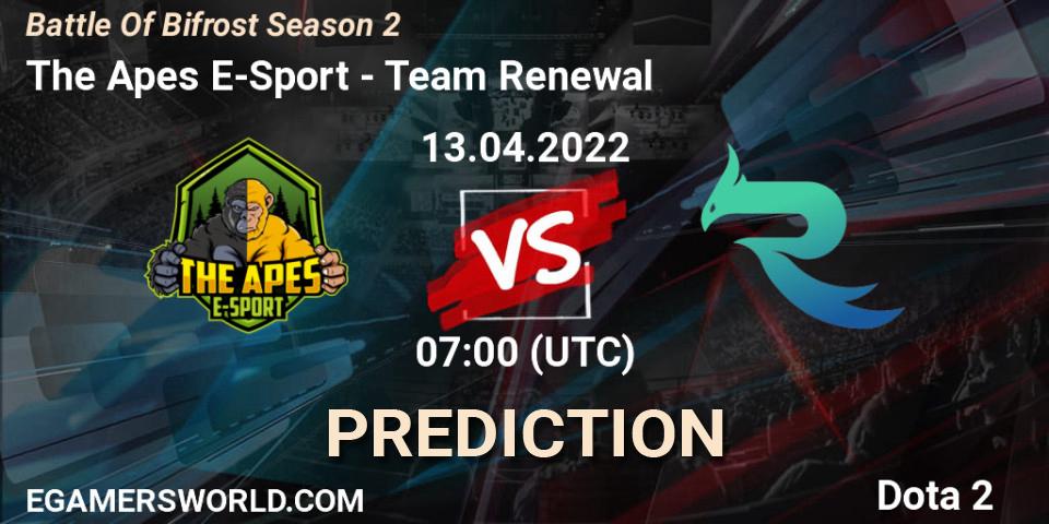 The Apes E-Sport vs Team Renewal: Match Prediction. 13.04.2022 at 07:00, Dota 2, Battle Of Bifrost Season 2