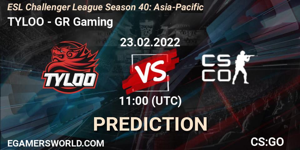 TYLOO vs GR Gaming: Match Prediction. 23.02.22, CS2 (CS:GO), ESL Challenger League Season 40: Asia-Pacific
