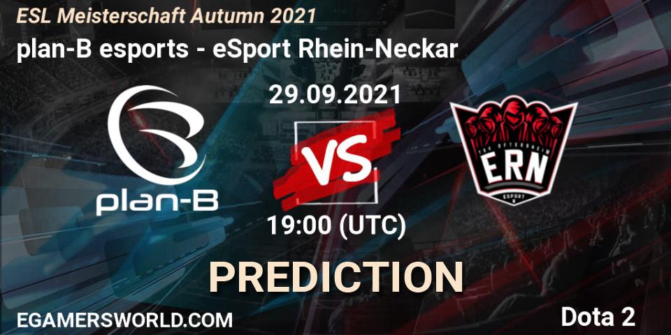 plan-B esports vs eSport Rhein-Neckar: Match Prediction. 29.09.2021 at 18:58, Dota 2, ESL Meisterschaft Autumn 2021
