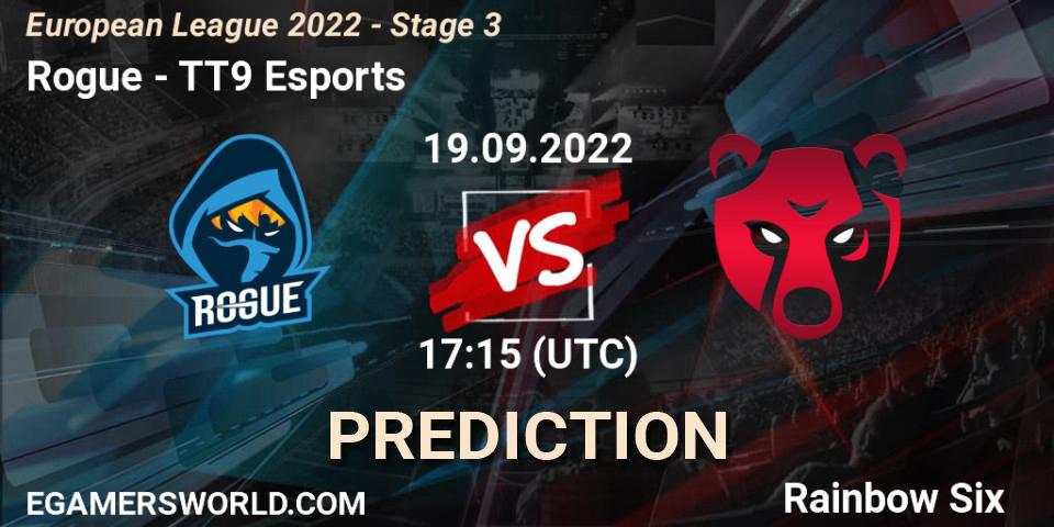 Rogue vs TT9 Esports: Match Prediction. 19.09.2022 at 17:15, Rainbow Six, European League 2022 - Stage 3