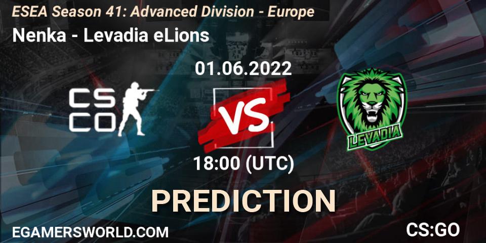 Nenka vs Levadia eLions: Match Prediction. 01.06.2022 at 18:00, Counter-Strike (CS2), ESEA Season 41: Advanced Division - Europe
