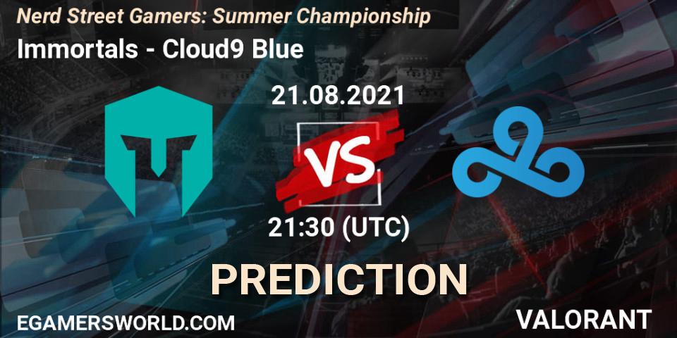 Immortals vs Cloud9 Blue: Match Prediction. 21.08.2021 at 21:30, VALORANT, Nerd Street Gamers: Summer Championship