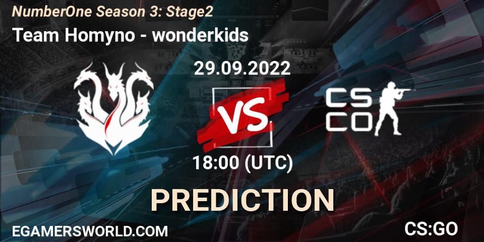 Team Homyno vs wonderkids: Match Prediction. 29.09.2022 at 18:00, Counter-Strike (CS2), NumberOne Season 3: Stage 2