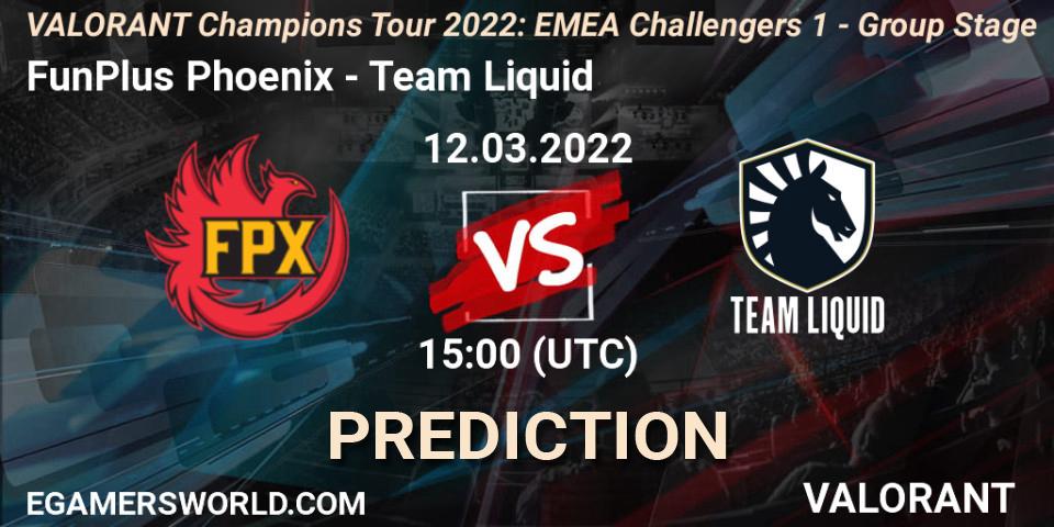 FunPlus Phoenix vs Team Liquid: Match Prediction. 12.03.2022 at 15:05, VALORANT, VCT 2022: EMEA Challengers 1 - Group Stage