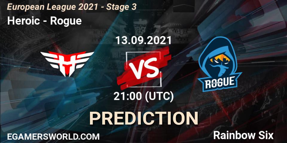 Heroic vs Rogue: Match Prediction. 13.09.2021 at 21:00, Rainbow Six, European League 2021 - Stage 3