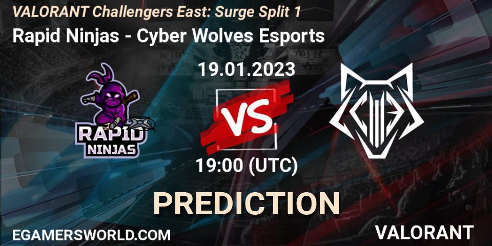 Rapid Ninjas vs Cyber Wolves Esports: Match Prediction. 19.01.2023 at 20:00, VALORANT, VALORANT Challengers 2023 East: Surge Split 1