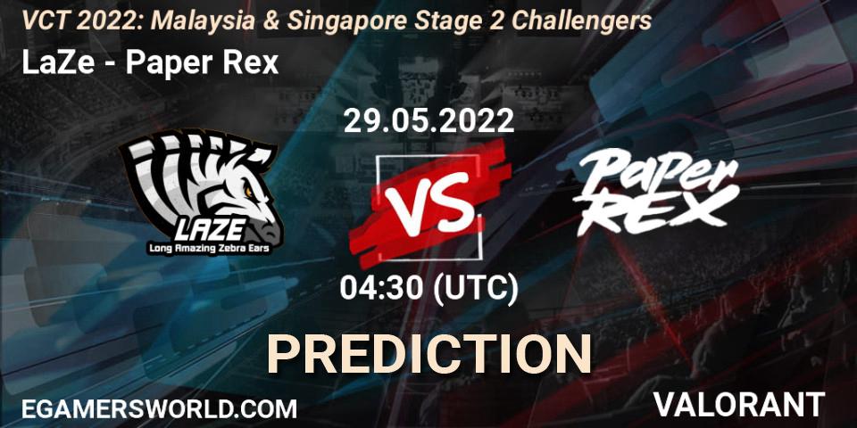 LaZe vs Paper Rex: Match Prediction. 29.05.2022 at 04:30, VALORANT, VCT 2022: Malaysia & Singapore Stage 2 Challengers