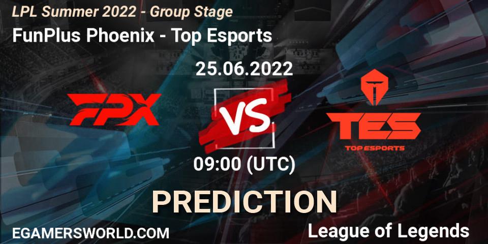 FunPlus Phoenix vs Top Esports: Match Prediction. 25.06.22, LoL, LPL Summer 2022 - Group Stage