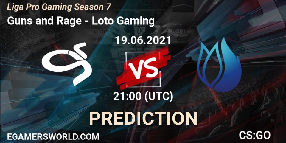 Guns and Rage vs Loto: Match Prediction. 19.06.2021 at 21:00, Counter-Strike (CS2), Liga Pro Gaming Season 7