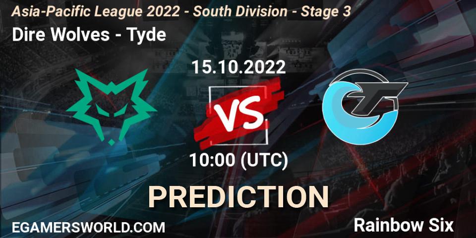 Dire Wolves vs Tyde: Match Prediction. 15.10.2022 at 10:00, Rainbow Six, Asia-Pacific League 2022 - South Division - Stage 3